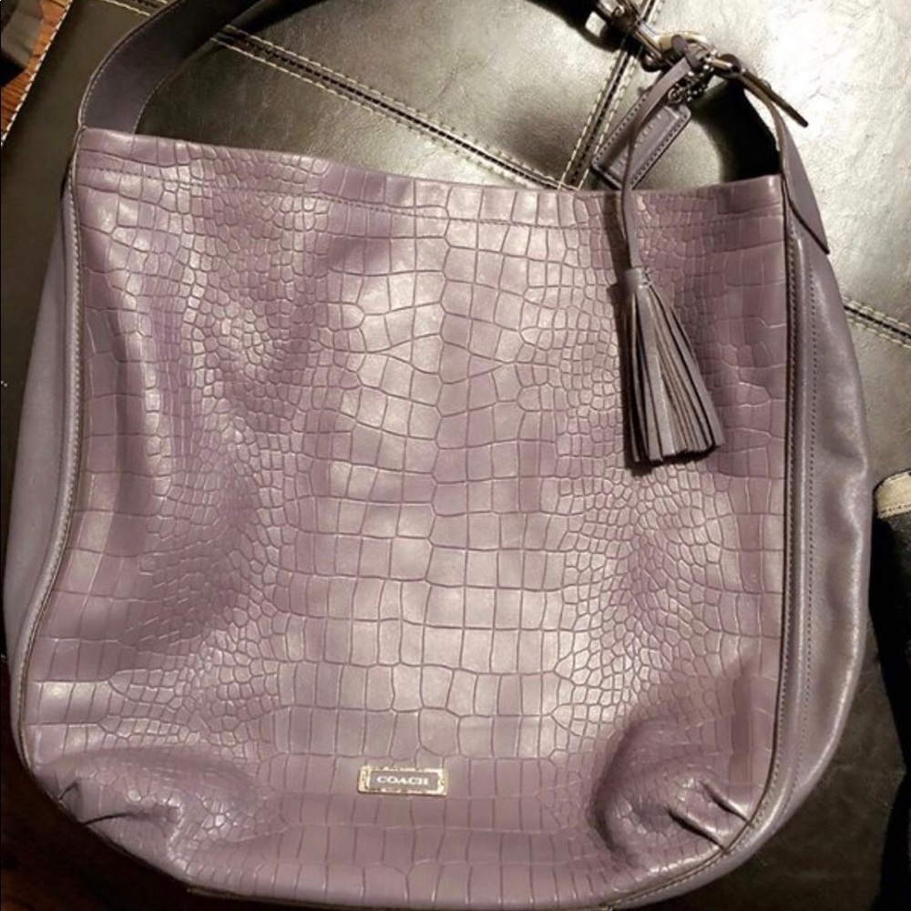 Purple Avery Embossed Croc Coach Bag (Authentic)